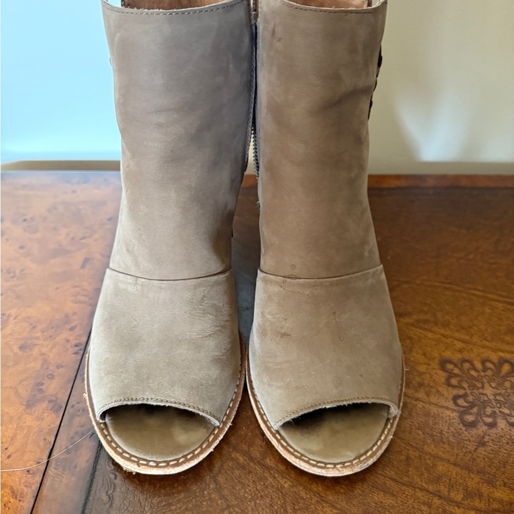Corso Como Tan Ankle Booties Peep-Toe Suede